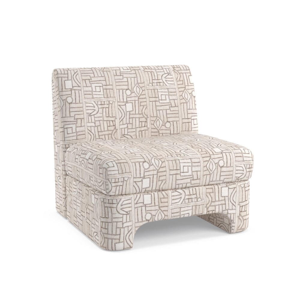 Ecru Maze Kuba Cloth Sienna Slipper Chair by St. Frank | Brown | 30"W x 30"D x 30"H Seat - Image 1