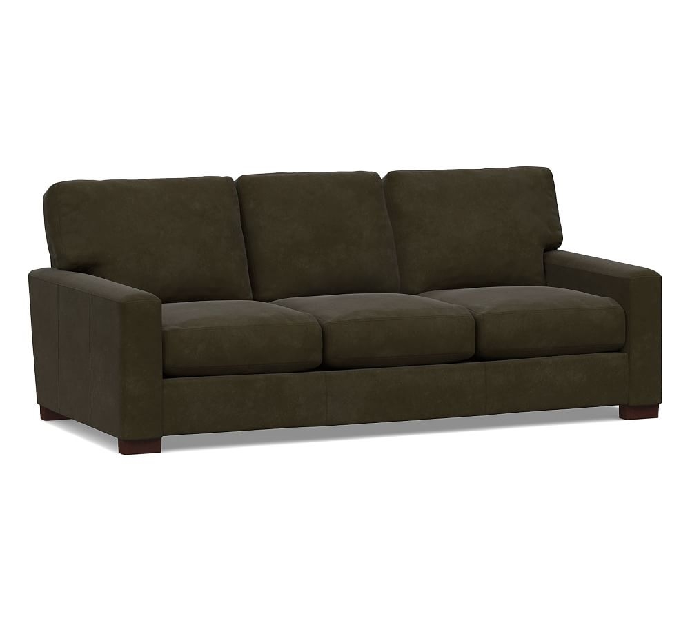 Turner Square Arm Leather Sofa 3-Seater 85.5", Down Blend Wrapped Cushions, Aviator Blackwood - Image 0