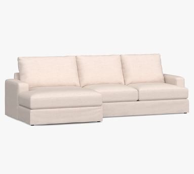 Canyon Square Arm Slipcovered Right Arm Loveseat with Double Chaise Sectional, Down Blend Wrapped Cushions, Performance Heathered Basketweave Dove - Image 2
