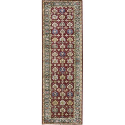 One-of-a-Kind Kazak Hand-Knotted Red/Green/Orange 4'1" x 13'4" Runner Wool Area Rug - Image 0