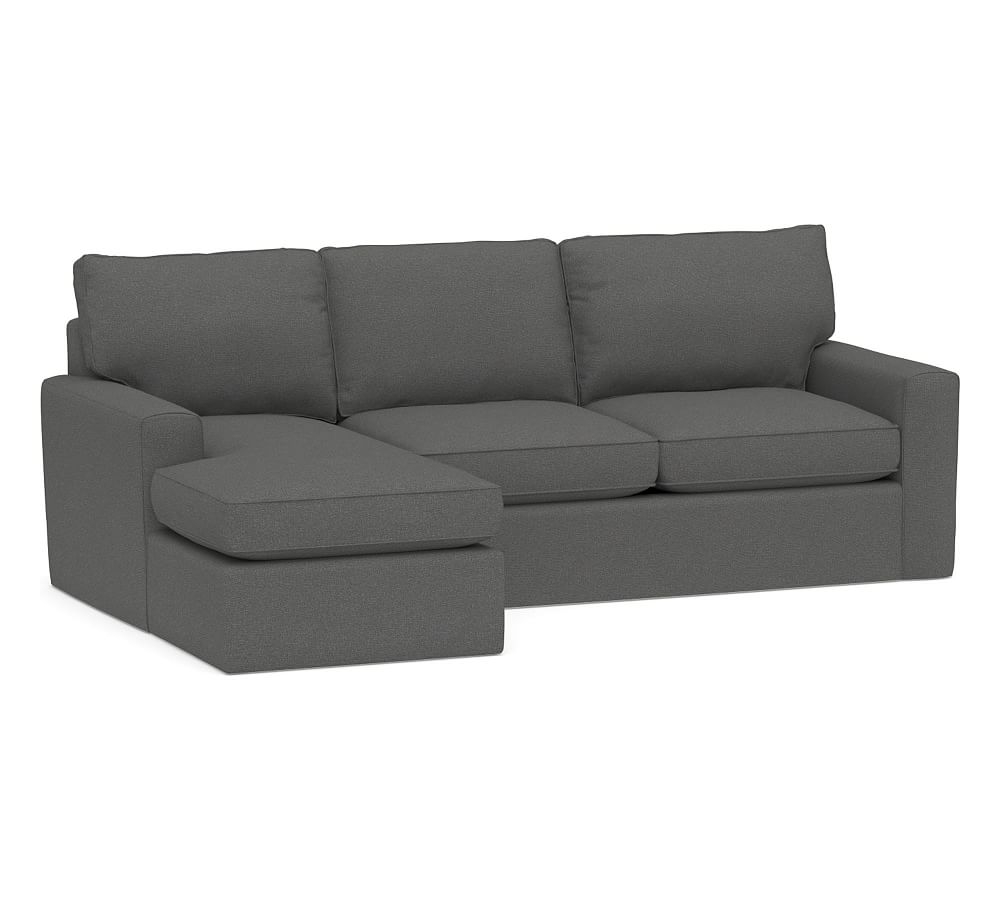 Pearce Square Arm Slipcovered Right Arm Loveseat with Chaise Sectional, Down Blend Wrapped Cushions, Park Weave Charcoal - Image 0