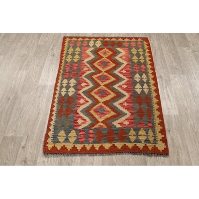 One-of-a-Kind Hand-Knotted New Age Red 2'10" x 3'11" Wool Area Rug - Image 0