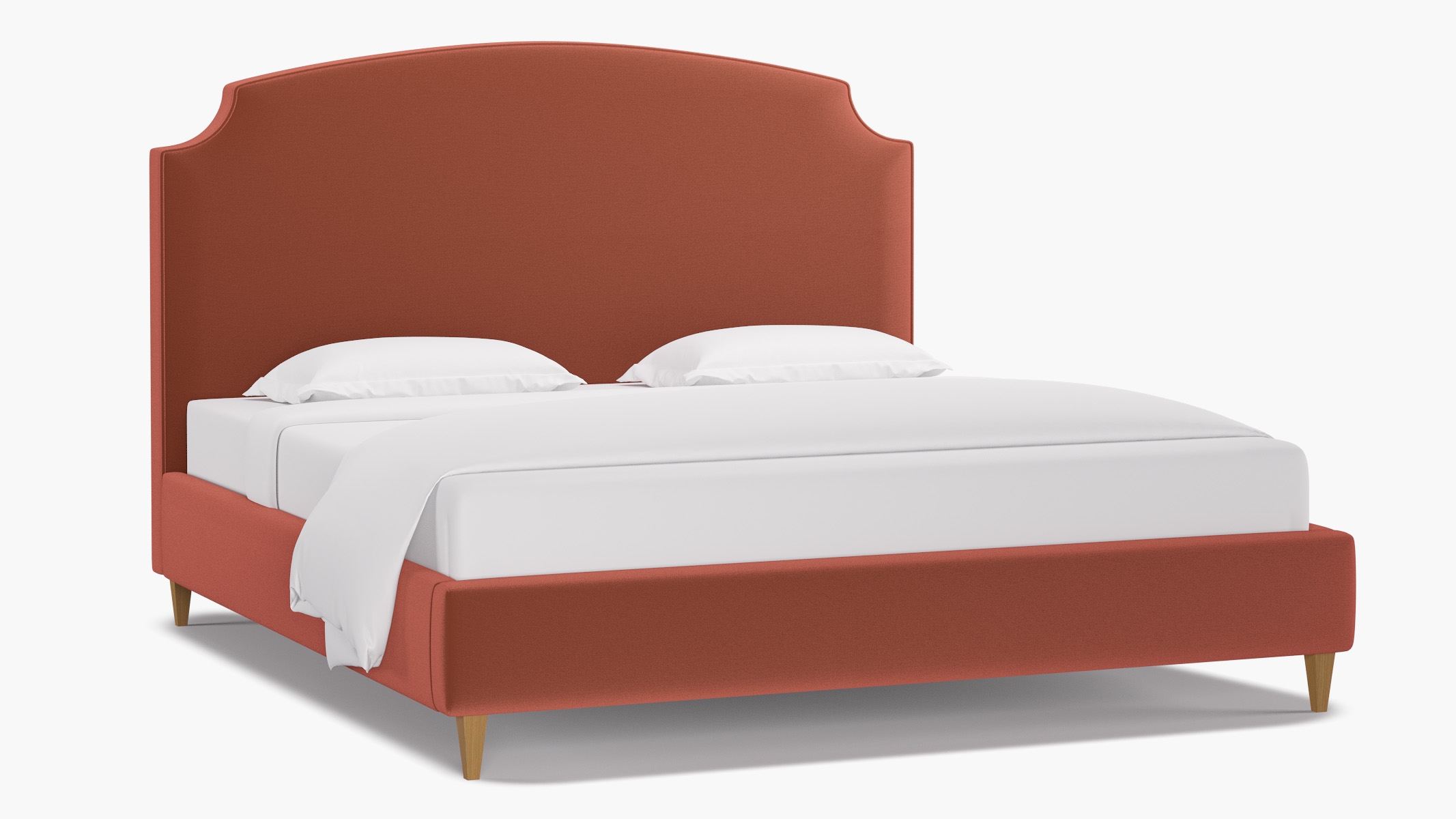 Cove Bed, Terracotta Performance Velvet, Natural Square Tapered Leg, King - Image 1