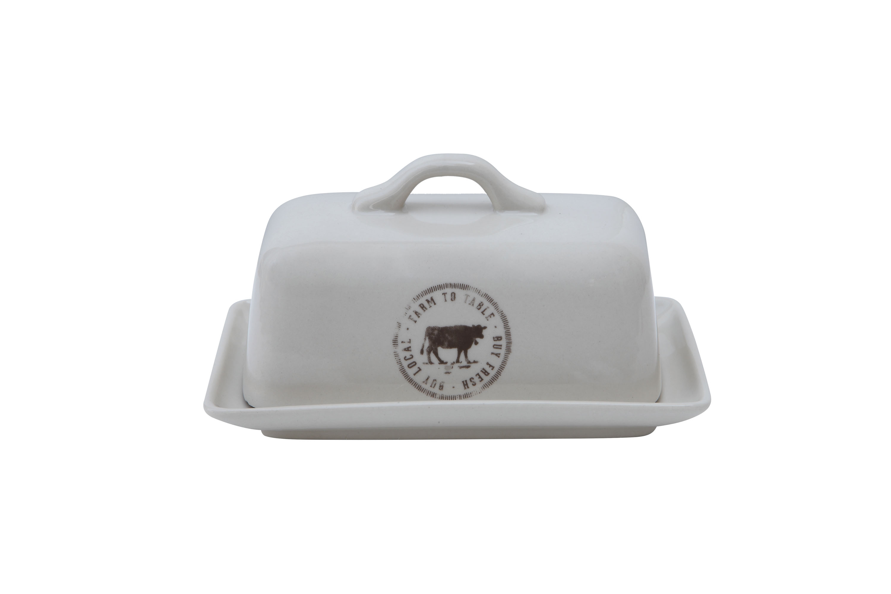 Stoneware Butter Dish with Cow Decal - Image 0