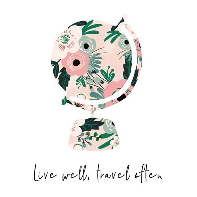 Live Well Travel Often Floral Globe - Wrapped Canvas Painting Print - Image 0