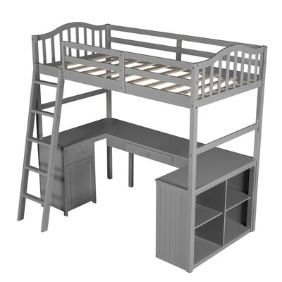 Twin Size Wood Loft Bed With Drawers, Cabinet, Shelves And Desk - Image 0