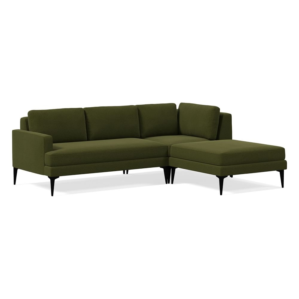 Andes 90" Right Multi Seat 3-Piece Ottoman Sectional, Petite Depth, Distressed Velvet, Tarragon, Dark Pewter - Image 0