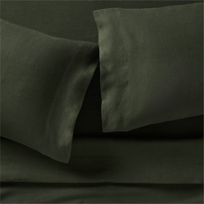 Aire Natural EUROPEAN FLAX ™-Certified Linen Ficus Green Queen Bed Sheet Set - Image 0