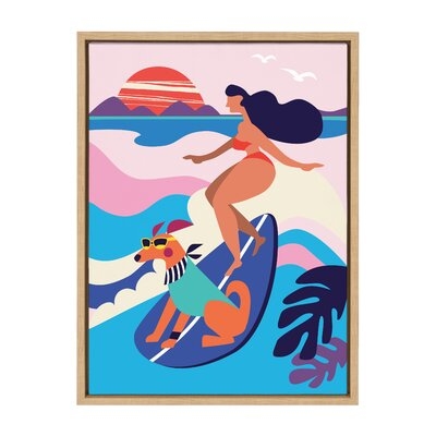 Mid Century Modern Surf Dog by Rachel Lee - Floater Frame Graphic Art Print on Canvas - Image 0