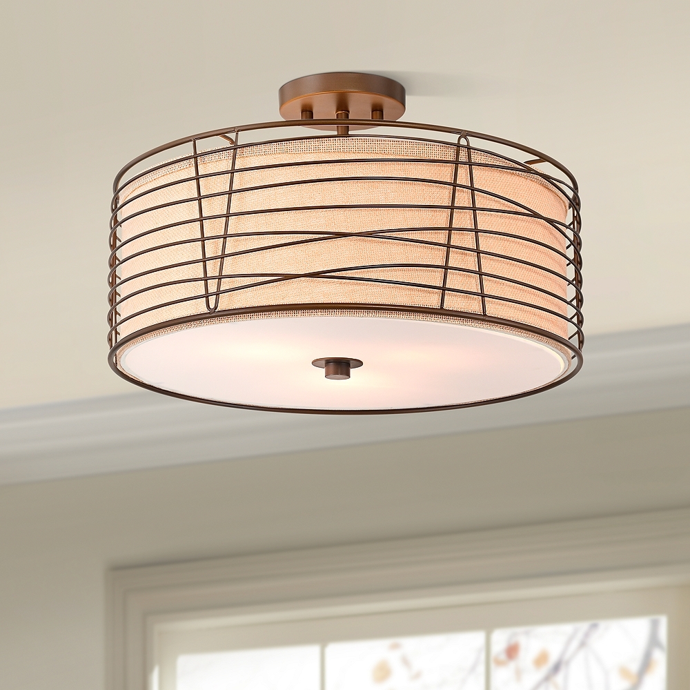 Marlowe 18" Wide Bronze Metal Drum Ceiling Light - Image 0
