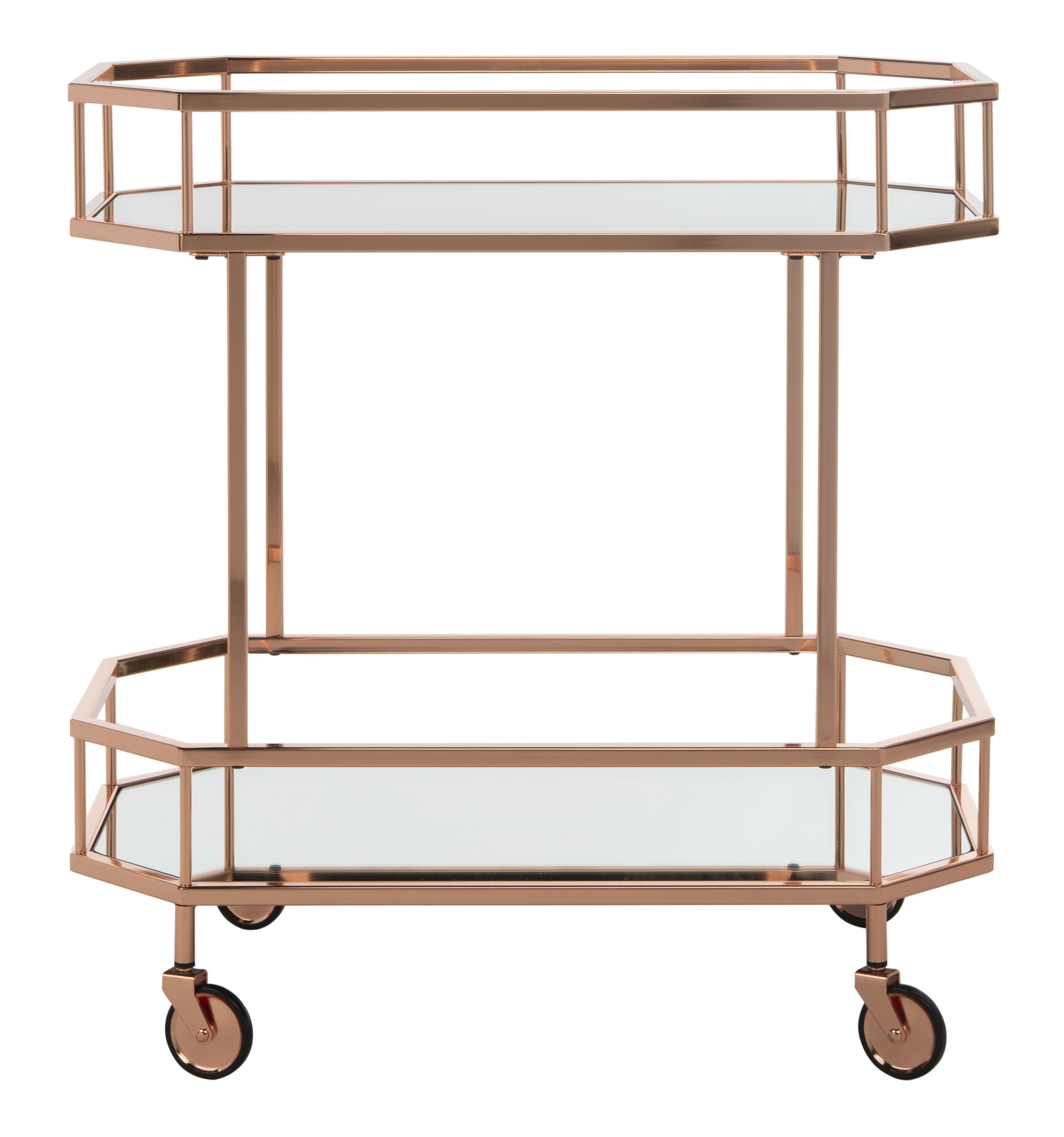 Silva 2 Tier Octagon Bar Cart - Rose Gold/Mirror - Safavieh - Image 0