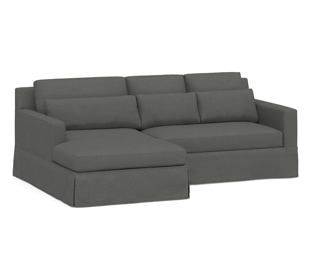 York Square Arm Slipcovered Deep Seat Right Arm Loveseat with Double Chaise Sectional and Bench Cushion, Down Blend Wrapped Cushions, Park Weave Charcoal - Image 0