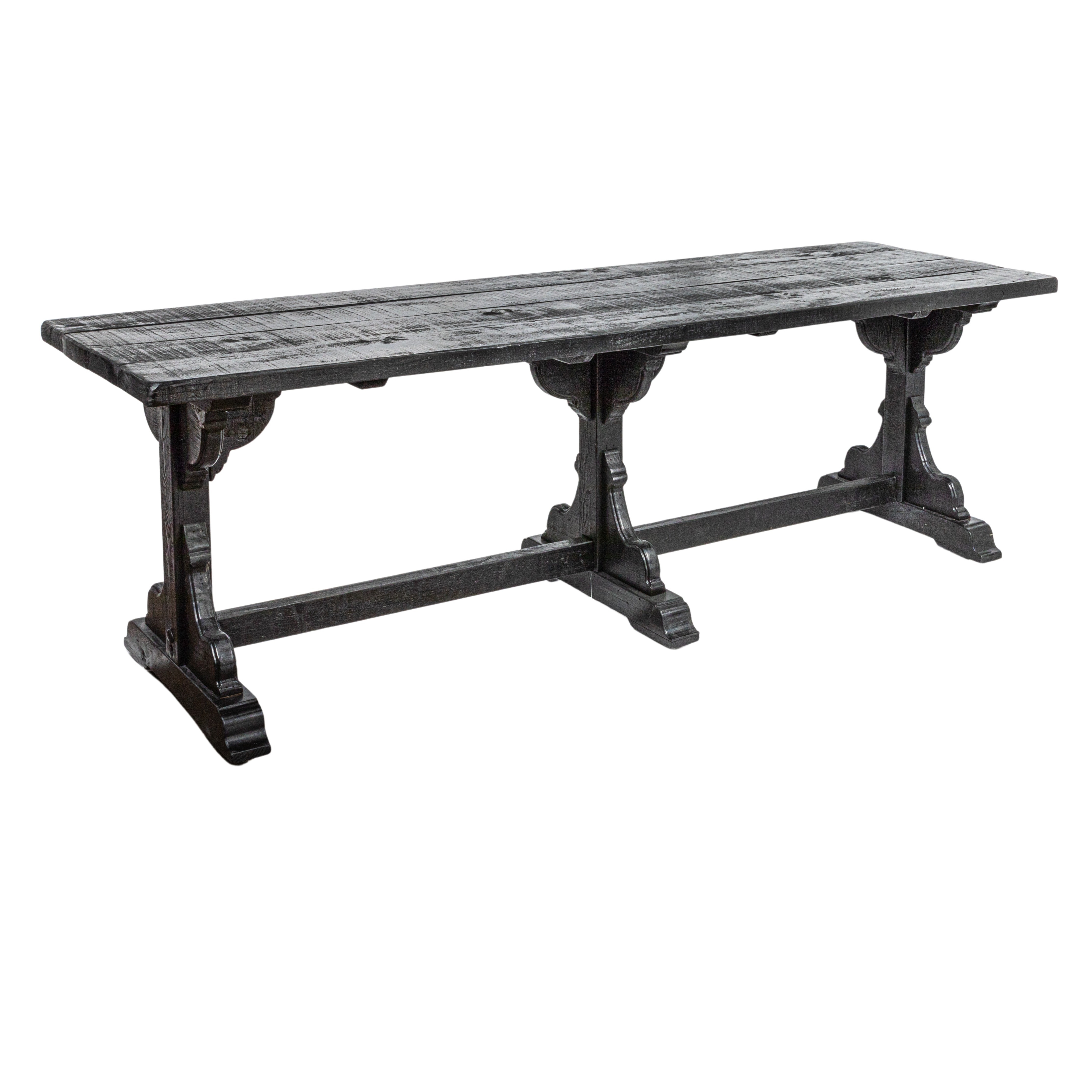 Reclaimed Pine Wood Table with Trussel, Black - Image 0