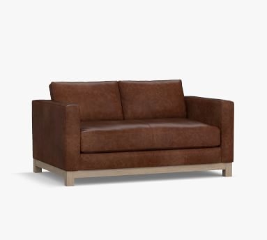 Jake Leather Sofa 85" with Wood Legs, Down Blend Wrapped Cushions Churchfield Chocolate - Image 4