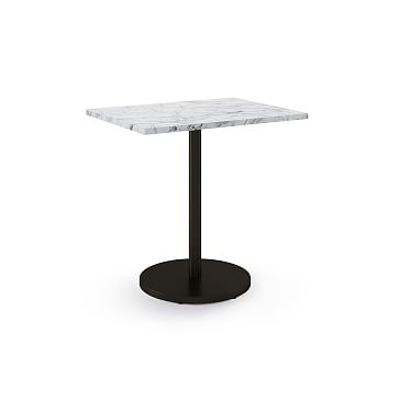Restaurant Table, Top 24X32" Rect, White Faux Marble, Dining Ht Orbit Base, Bronze, Brass - Image 3