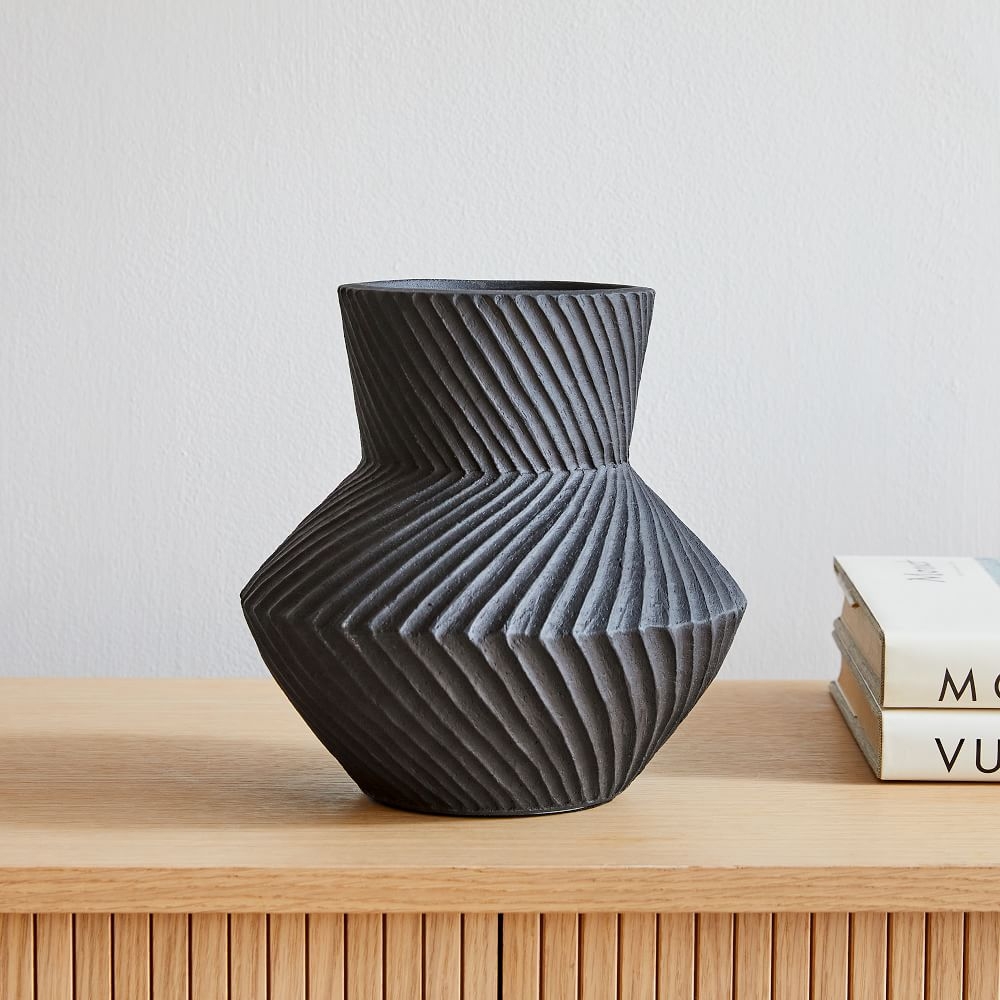 Asher Ceramic Tabletop Vases, Vase, Black, Earthenware, Medium - Image 0