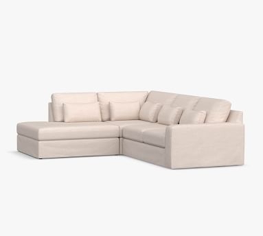 Big Sur Square Arm Slipcovered Deep Seat Left 3-Piece Bumper Sectional, Down Blend Wrapped Cushions, Performance Heathered Tweed Pebble - Image 2