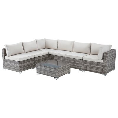 Outdoor Sectional Furniture Chair 7 Piece Set With Cushions And Tea Table, Grey - Image 0