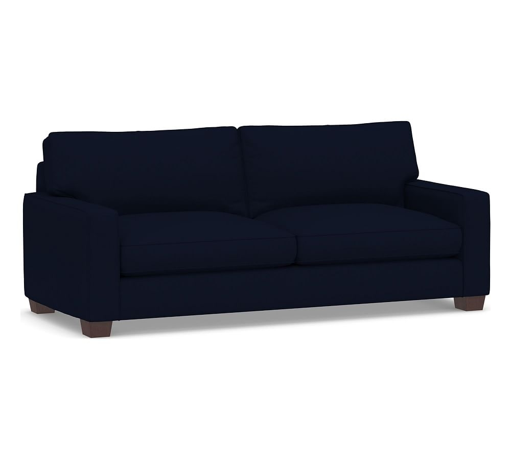 PB Comfort Square Arm Upholstered Grand Sofa 87", 2X2, Box Edge, Down Blend Wrapped Cushions, Performance Everydaylinen(TM) Navy - Image 0
