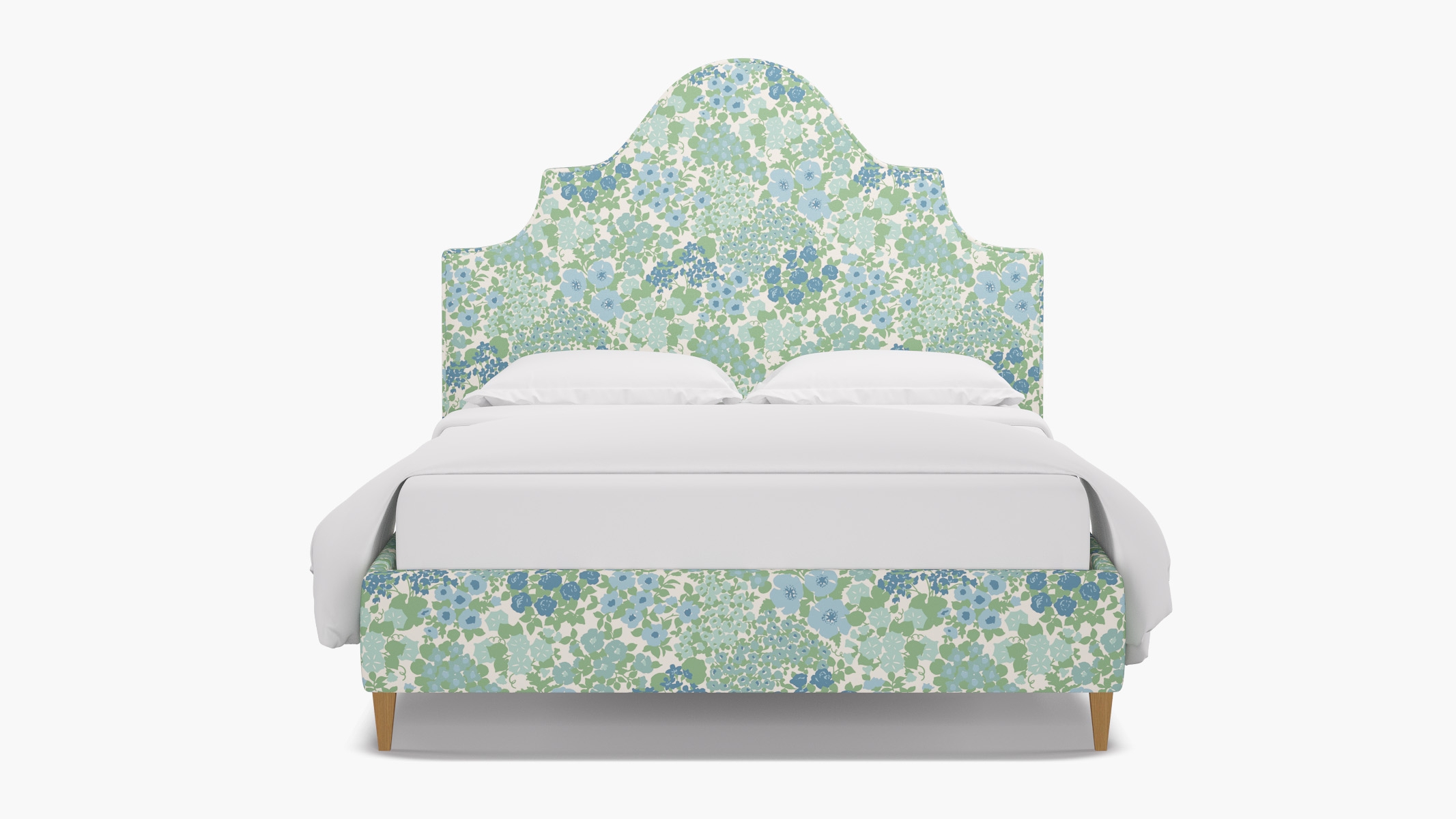 Statement Bed, Mist Million Flowers, Natural Square Tapered Leg, King - Image 0