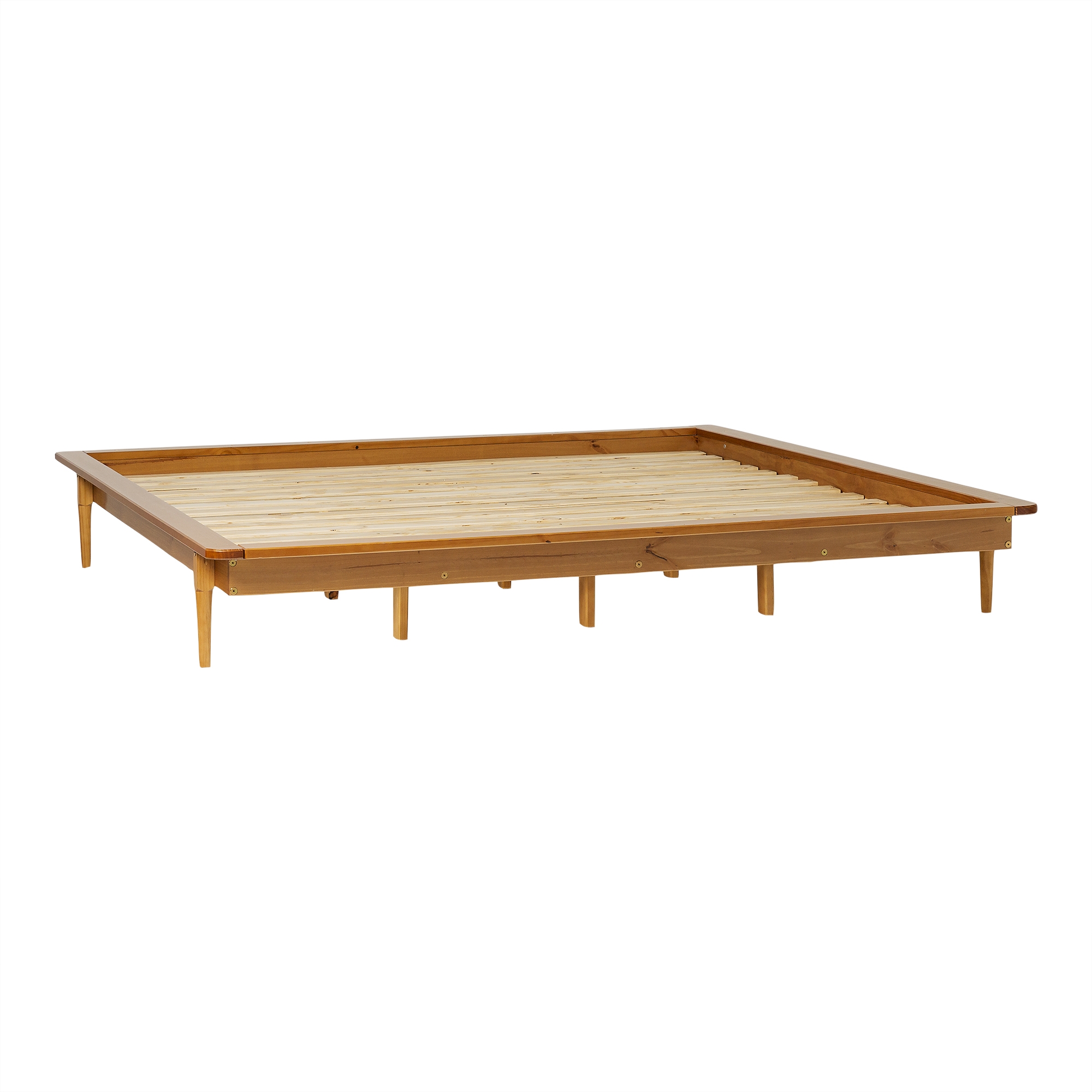 King Mid Century Modern Solid Wood Platform Bed - Caramel - Image 0