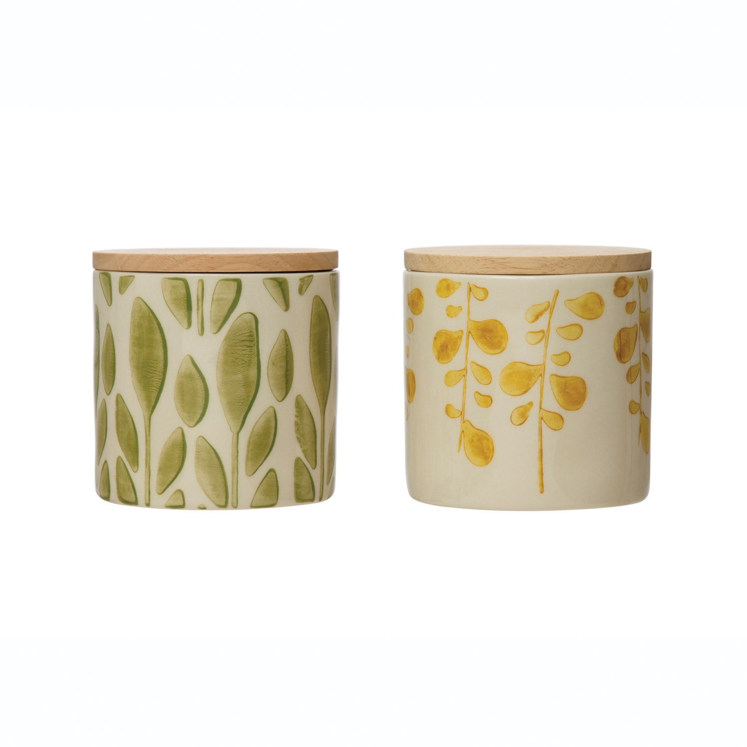 Hand-Stamped Stoneware Jar with Bamboo Lid and Floral Print, Set of 2 Colors - Image 0