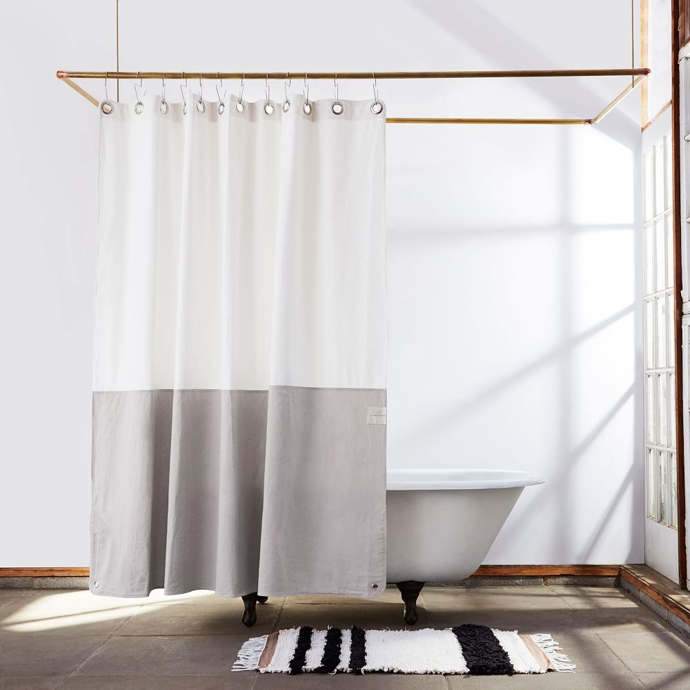Quiet Town Home Shower Curtain, Orient, White Canvas, Driftwood - Image 0