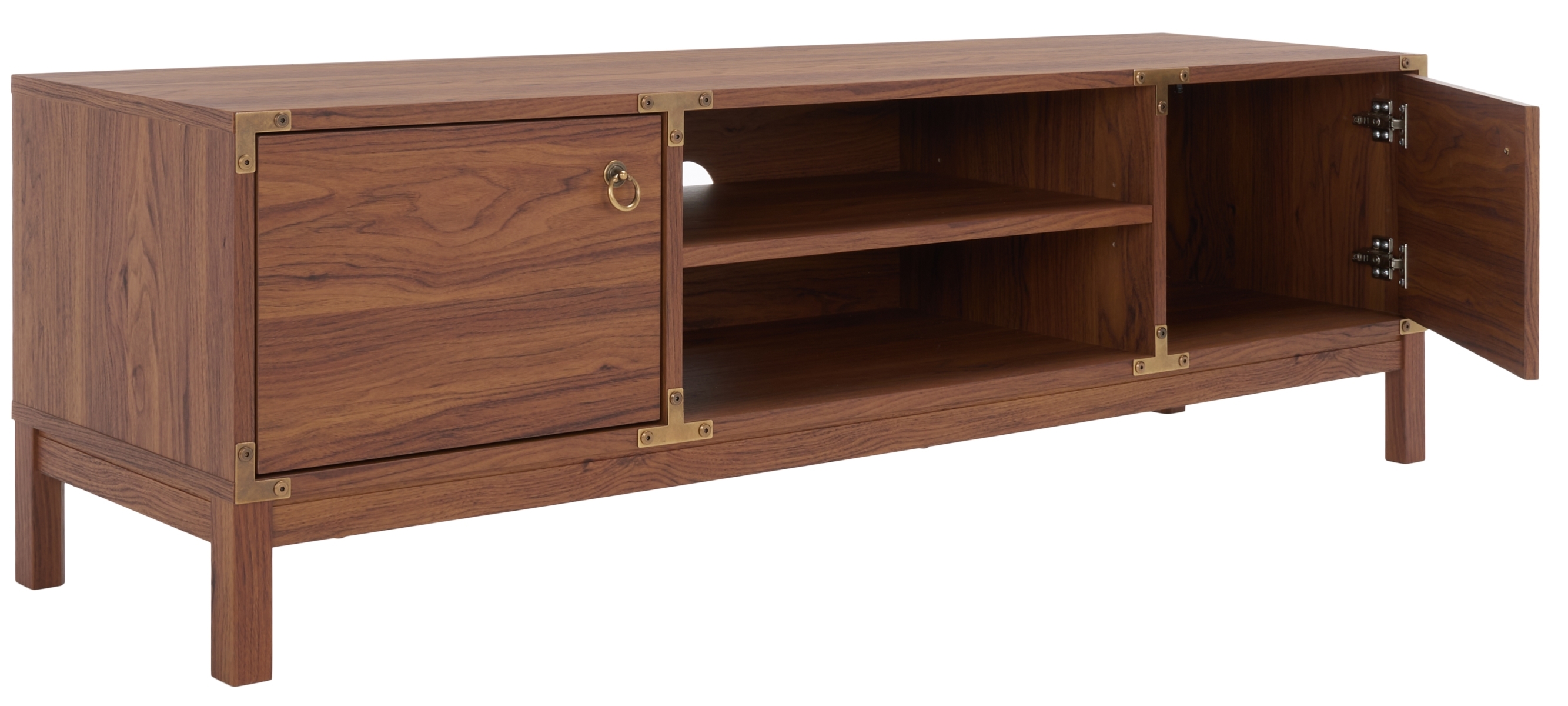 Galio 2 Door 2 Shelf Media Stand - Walnut / Gold - Safavieh - Image 7