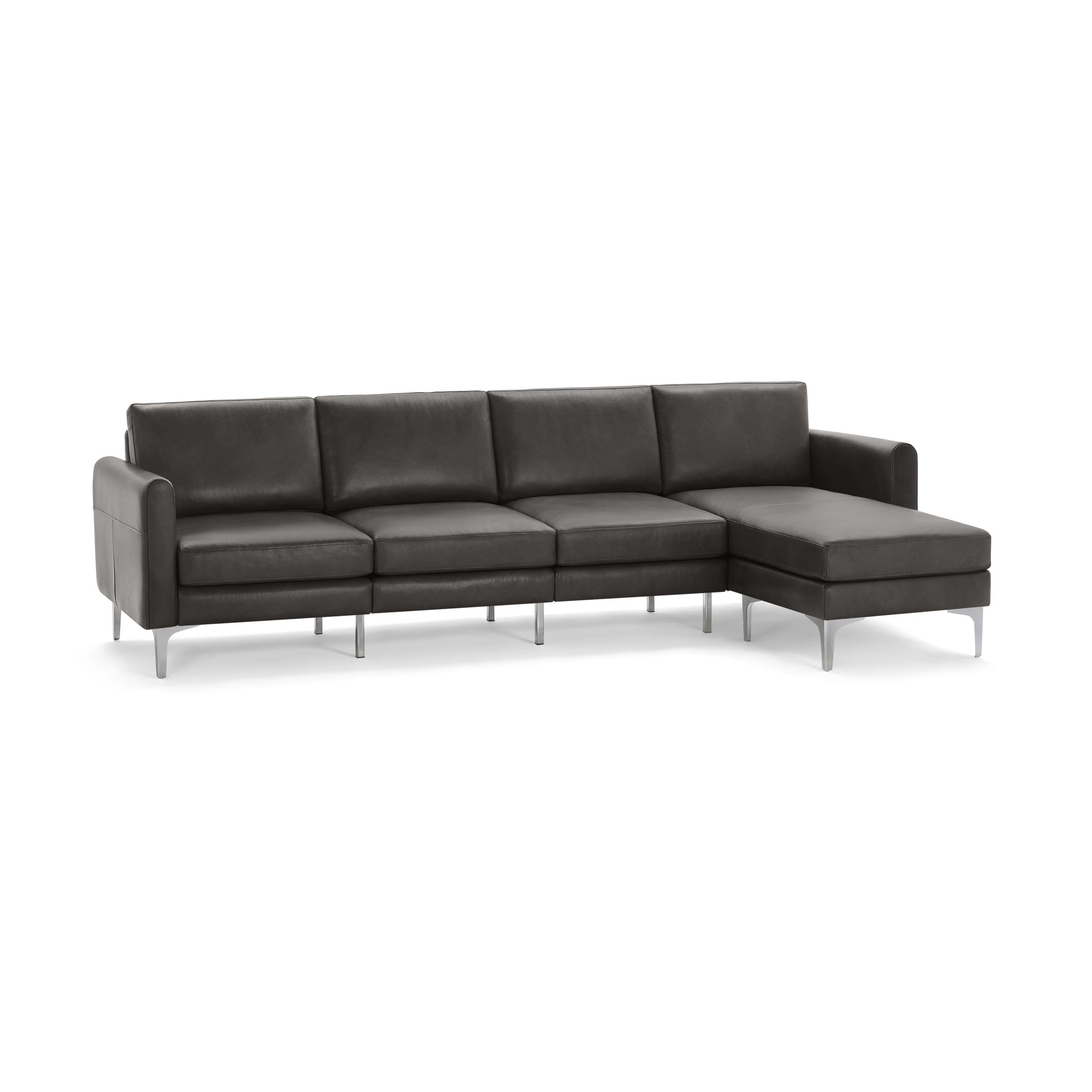 Nomad Leather King Sectional in Slate, Chrome Legs - Image 0