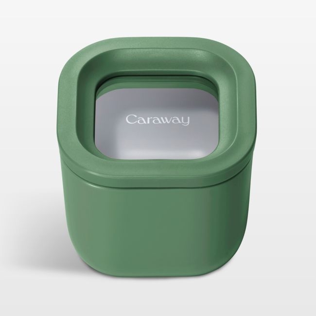 Caraway ® Sage Mini Square Ceramic-Coated Glass Food Storage Container with Glass-Silicone Lid - Image 0
