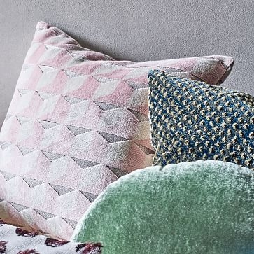 Alternating Geo Jacquard Velvet Pillow Cover, 20"x20", Pink Stone - Image 2