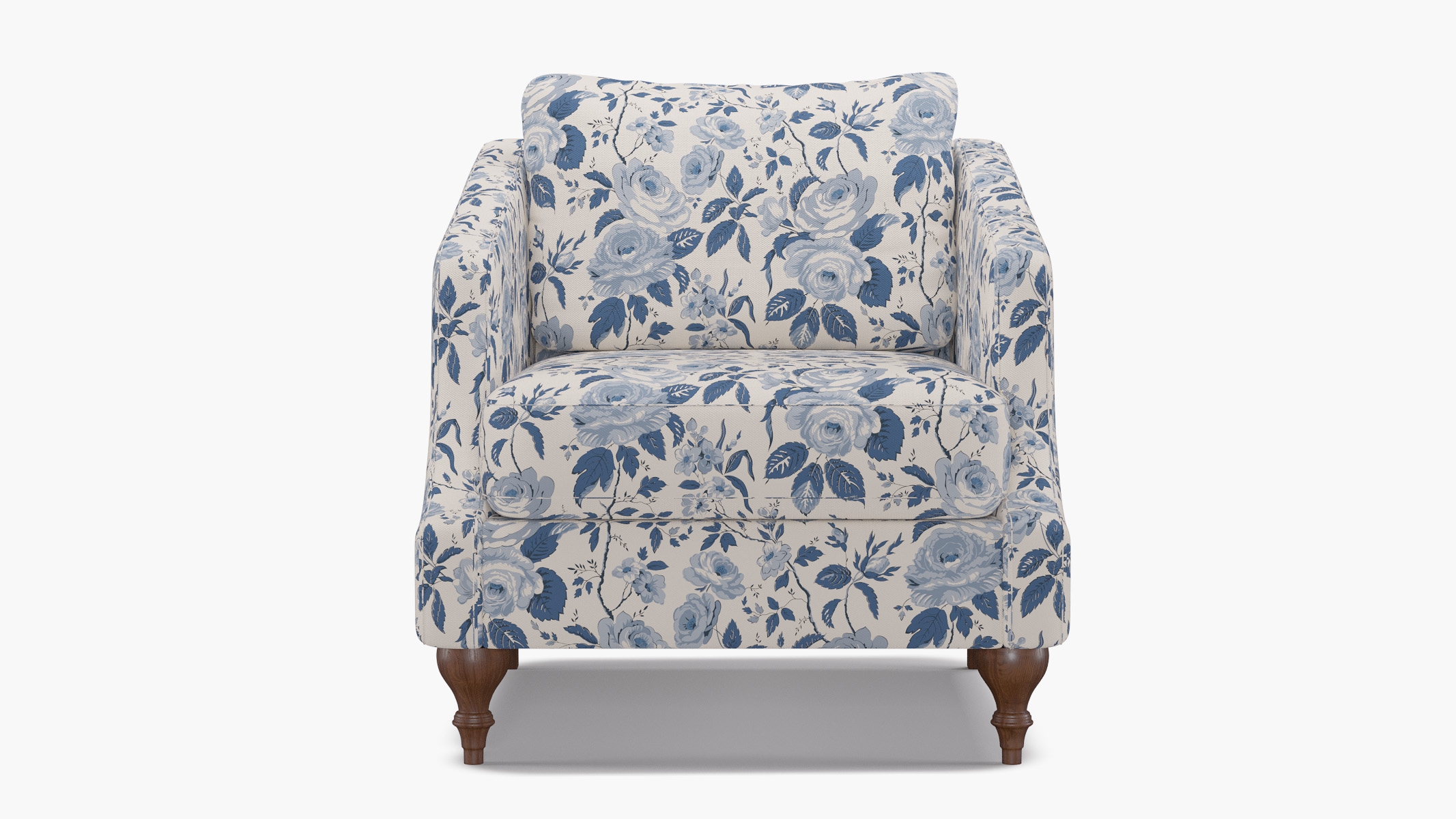 Slope Arm Chair, Delft Chintz, Walnut Turned Wood Leg - Image 0
