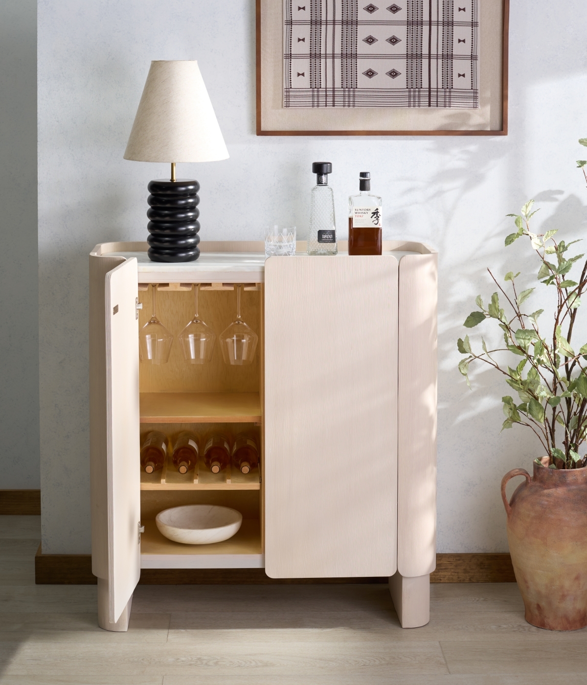 Alanabella Marble Bar Cabinet - Sand / White - Image 2