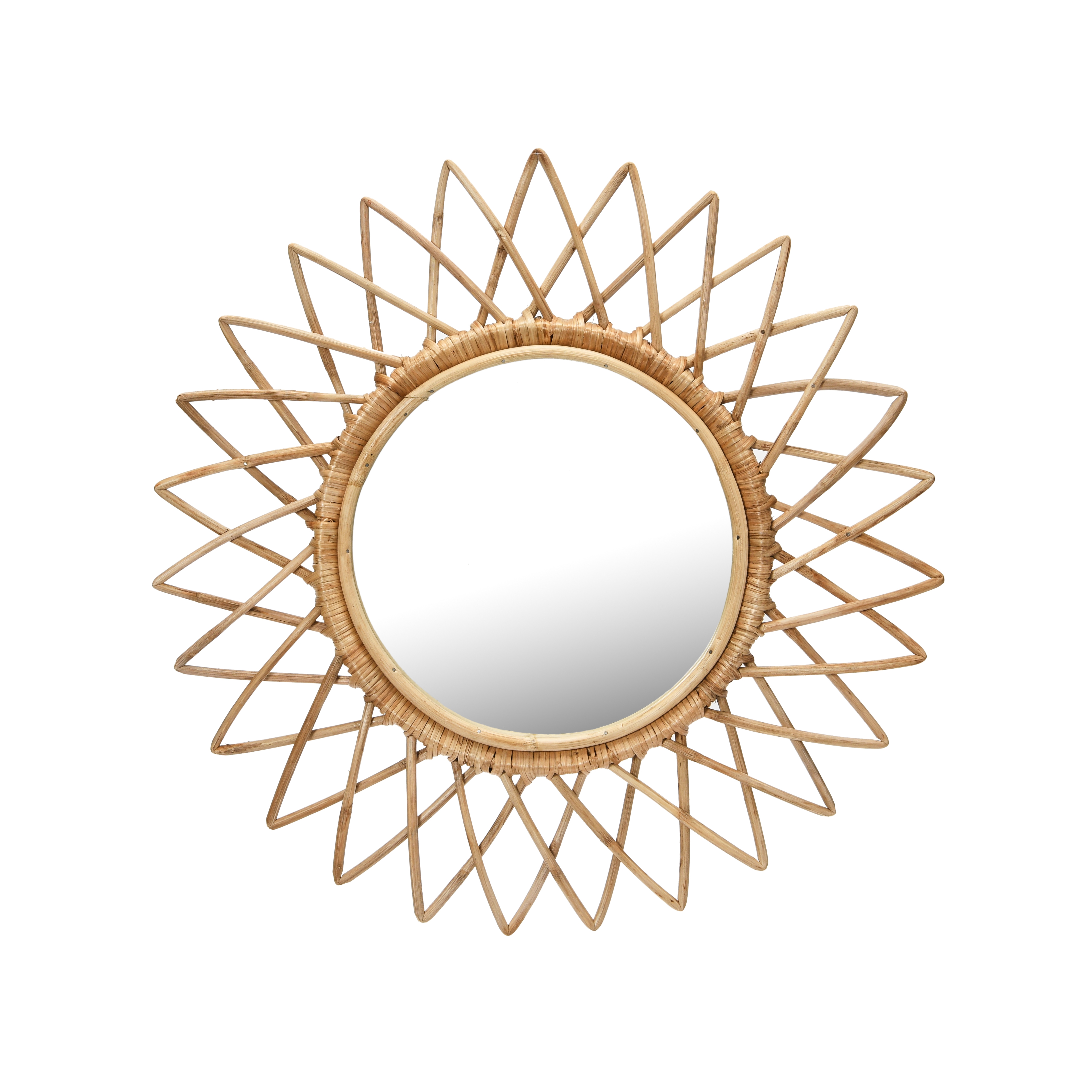 Round Cane Sunburst Wall Mirror, Natural - Image 0