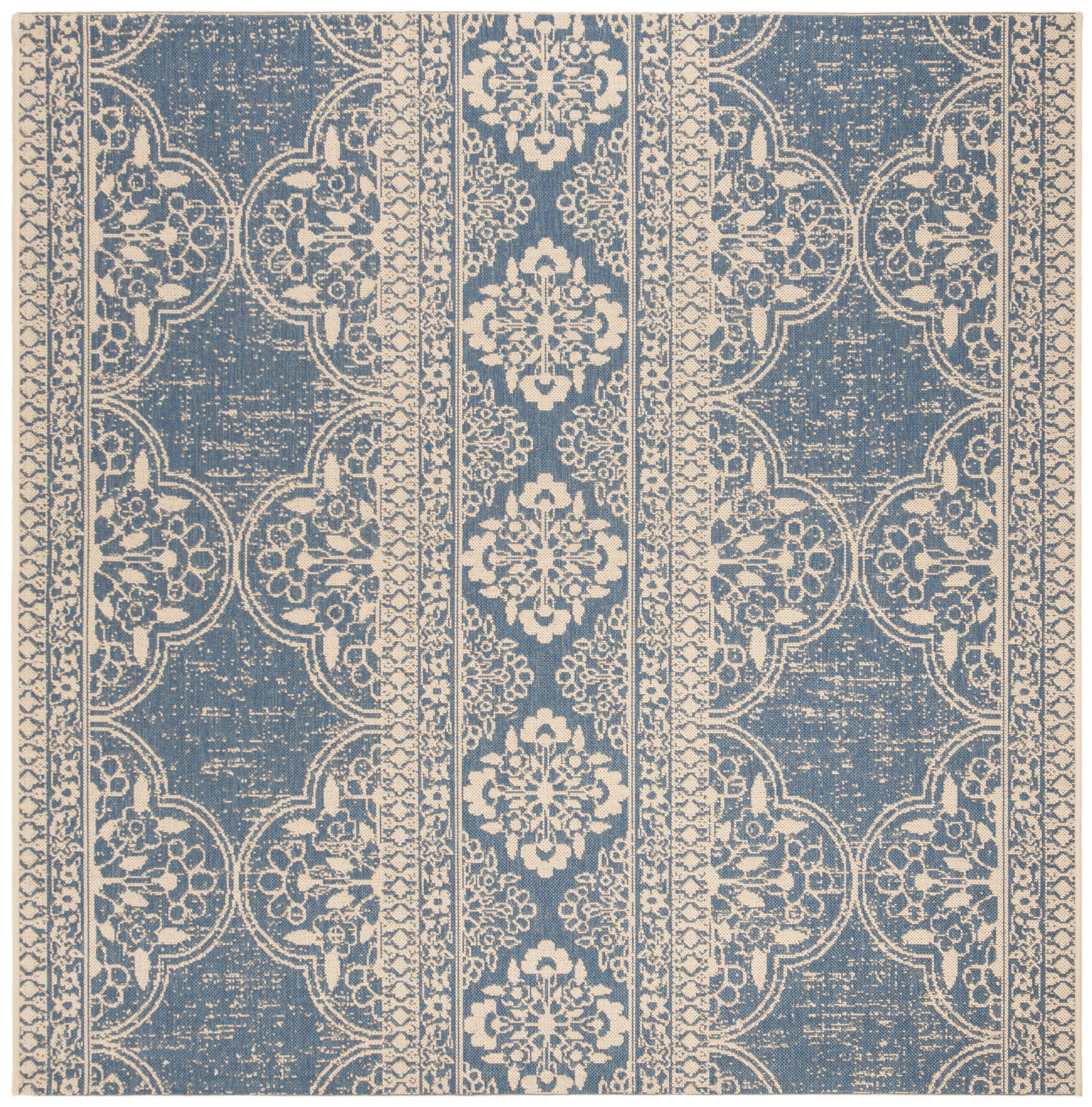 Arlo Home Indoor/Outdoor Woven Area Rug, LND174N, Cream/Blue,  6' 7" X 6' 7" Square - Image 0
