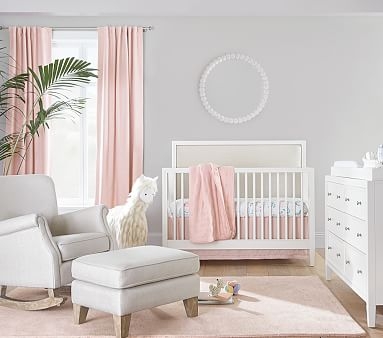 Parker Upholstered 3-in-1 Crib, Simply White & Belgian Linen Natural - Image 1