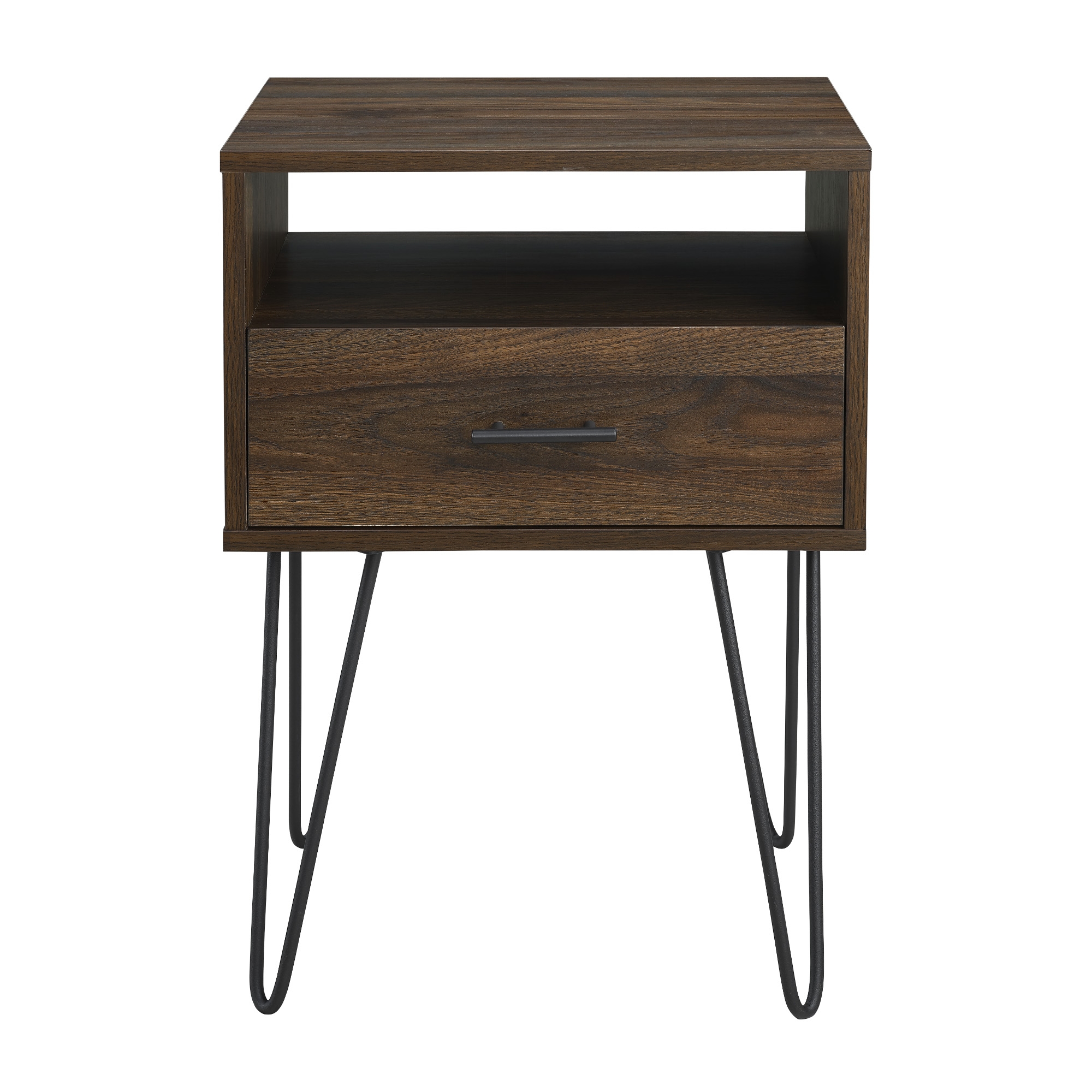 18" Modern Single Drawer Hairpin Leg Nightstand - Dark Walnut - Image 0