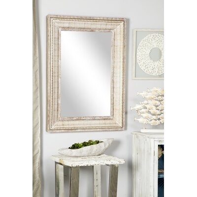 Farmhouse Style Large Rectangular Whitewashed Wood And Gold Metal Wall Mirror, 31" X 43" - Image 0