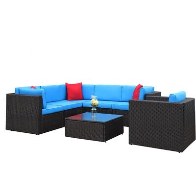 Tuscarora 7 Piece Rattan Sectional Seating Group with Cushions - Image 0