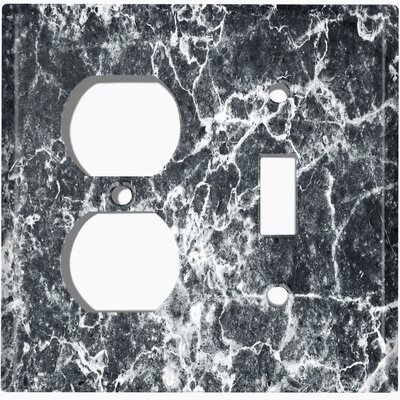 Metal Light Switch Plate Outlet Cover (Marble Black Print 2  - Single Duplex Single Toggle) - Image 0