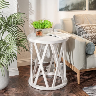 Tyiesha Farmhouse End Table, Rustic Round Side Table with X-Motifs Legs - Image 0