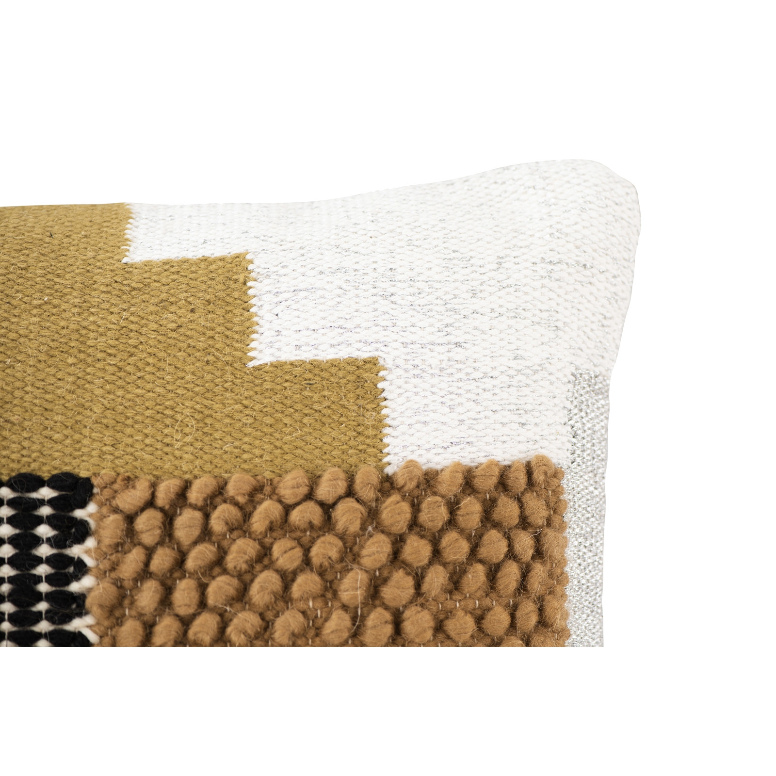 Handwoven Wool Kilim Pillow, White, Yellow, Green & Black, 20" x 20" - Image 5