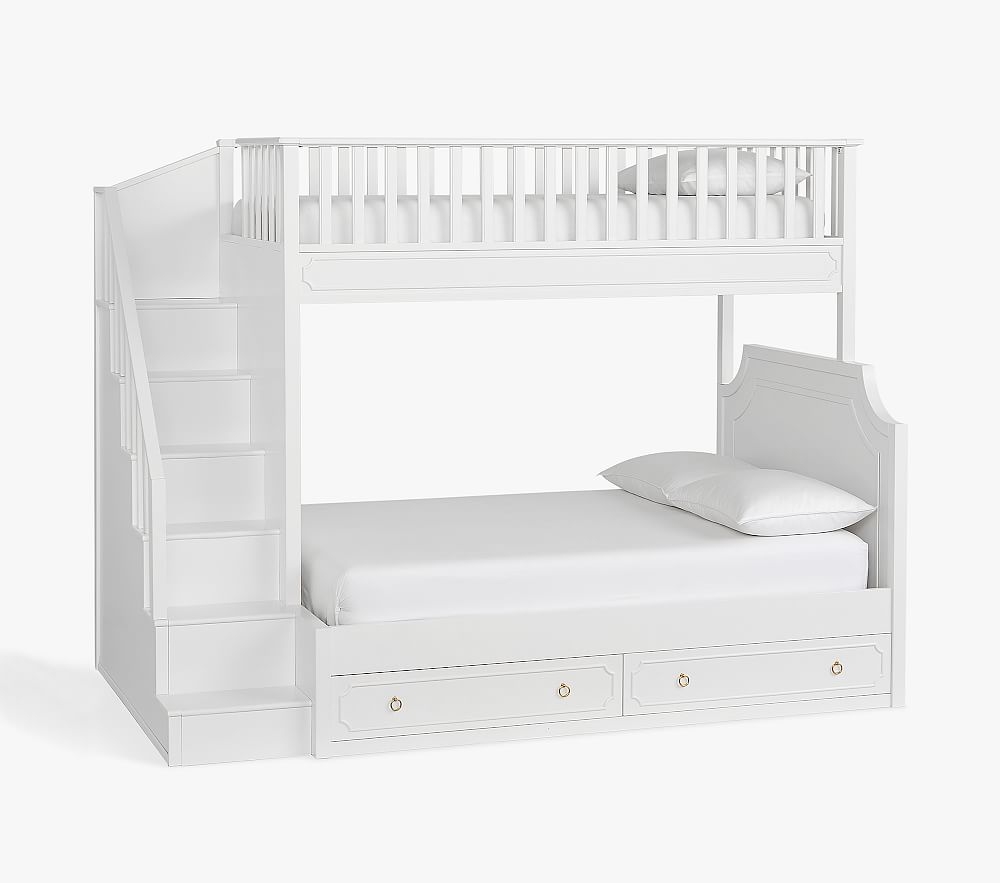 Ava Regency Twin-Over-Full Stair Bunk Bed, Simply White, In-Home Delivery - Image 0