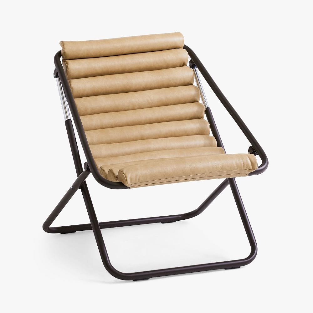 Vegan Leather Cream Channeled Sling Chair - Image 0