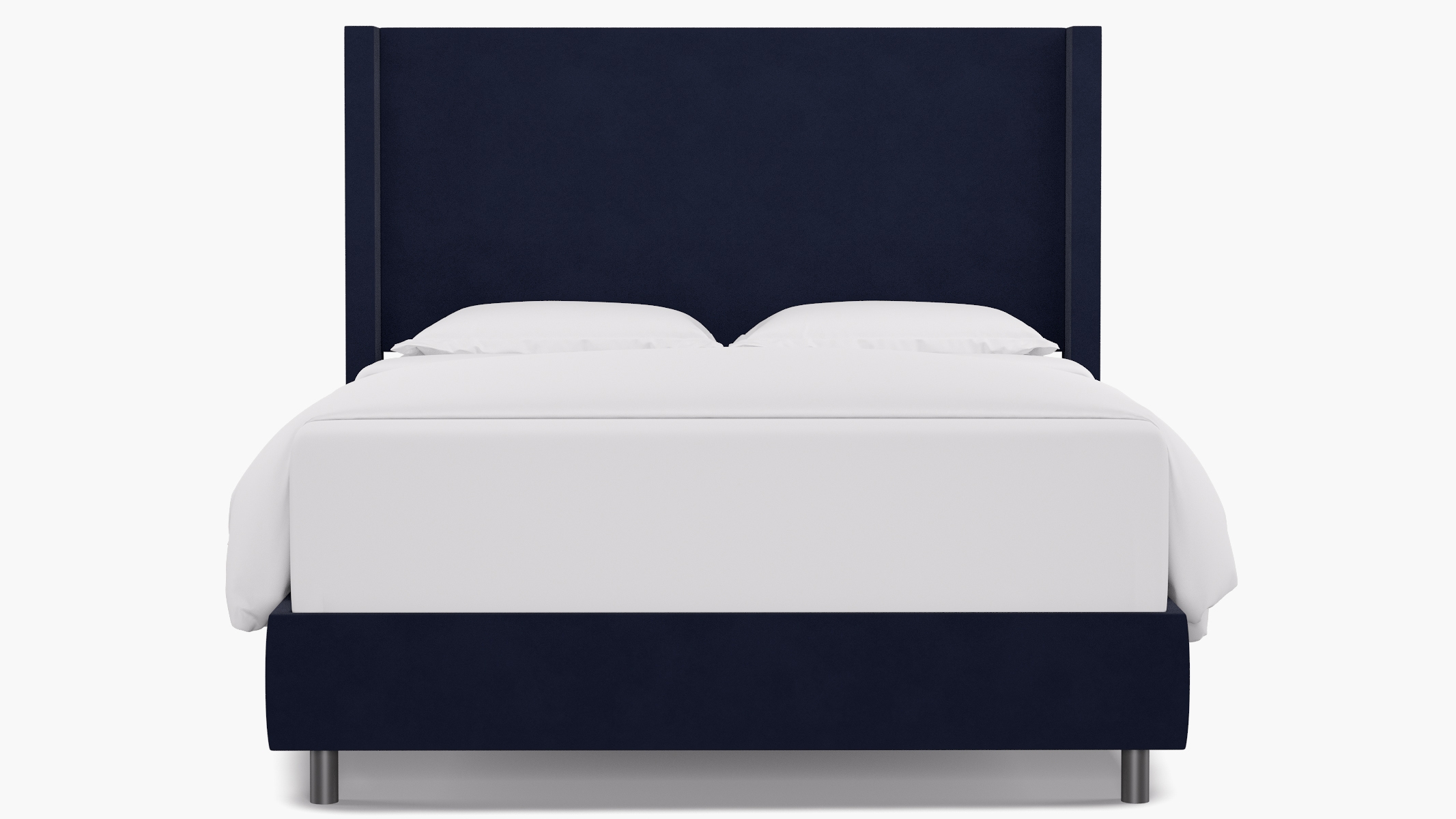 Modern Wingback Bed, Navy Classic Velvet, Queen - Image 1