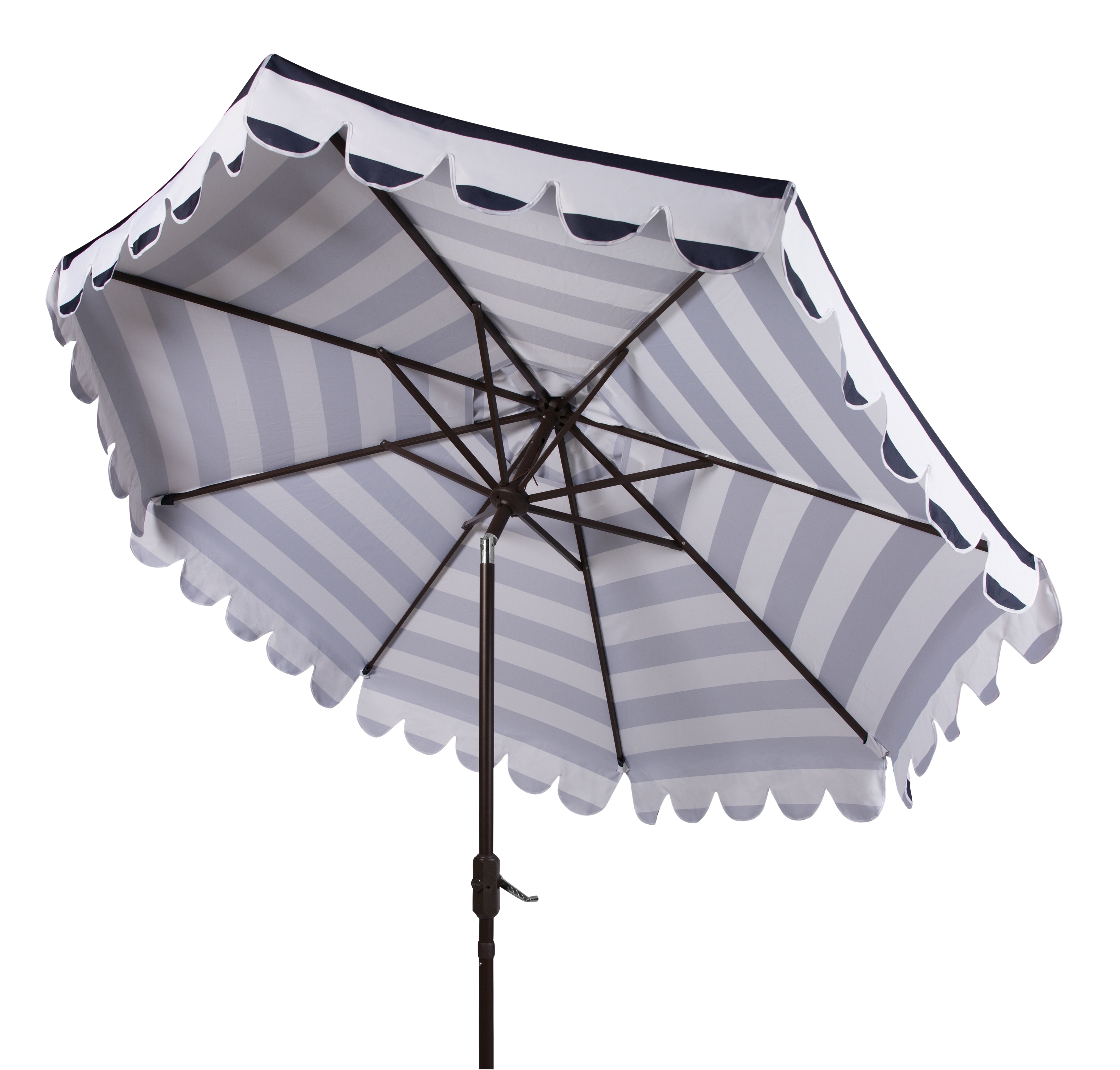 Maui Single Scallop Striped 9Ft Crank Push Button Tilt Umbrella - Navy/White - Arlo Home - Image 1