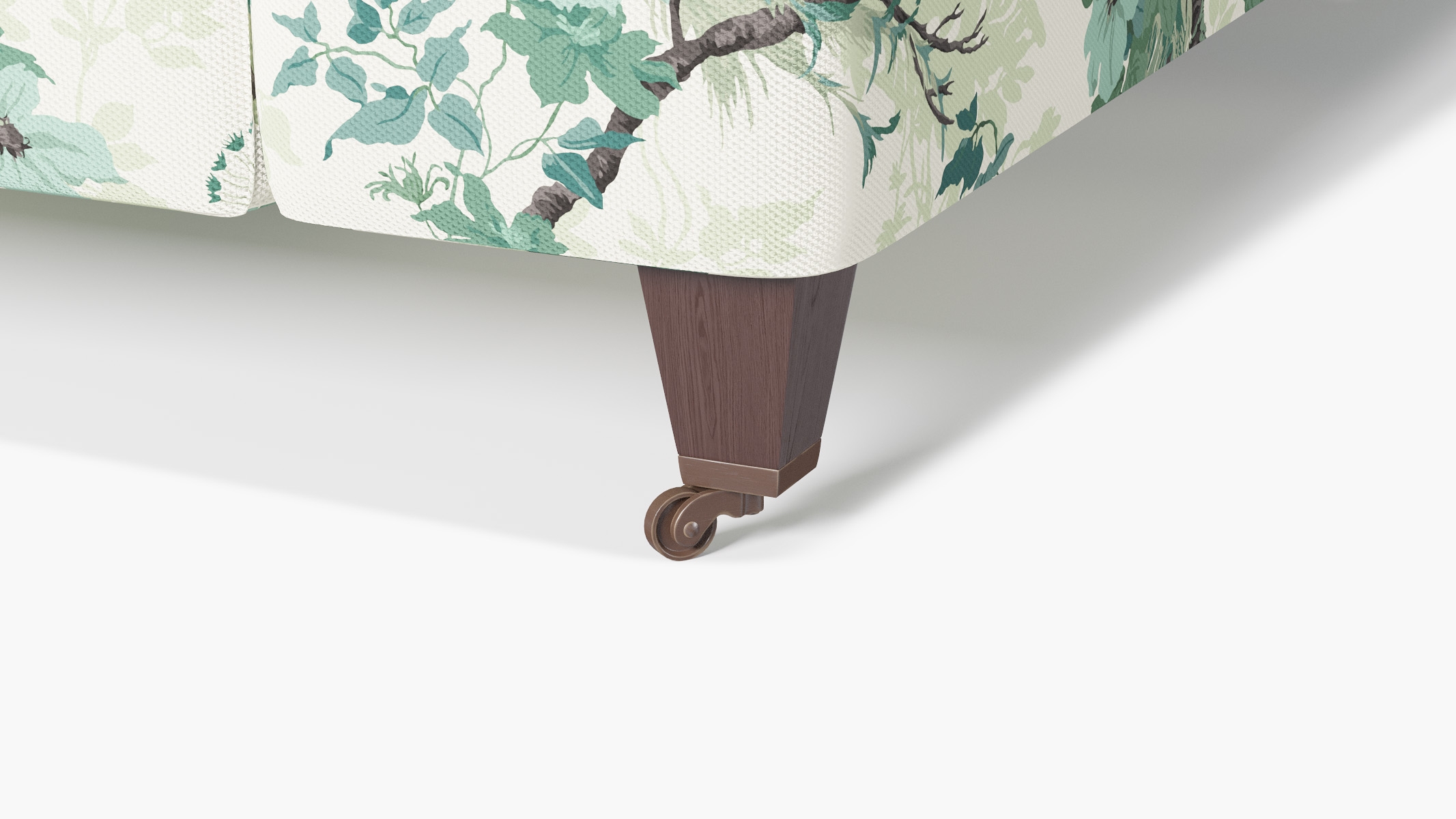 Classic Sofa, Jade Peacock Park, Espresso with Antique Brass Caster - Image 1