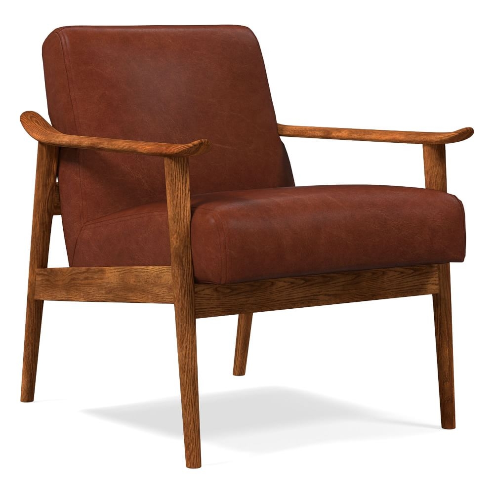 Midcentury Show Wood Chair, Poly, Saddle Leather, Oxblood, Pecan - Image 0