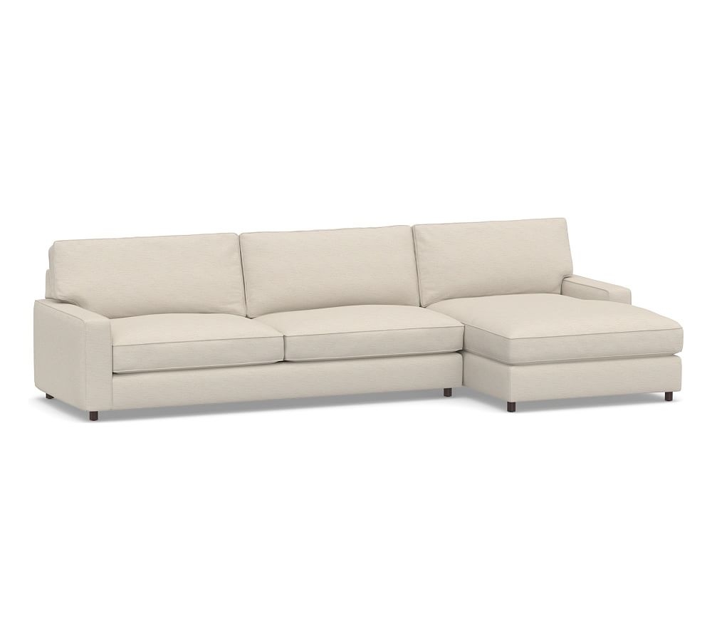 PB Comfort Square Arm Upholstered Left Arm Sofa with Wide Chaise Sectional, Box Edge, Memory Foam Cushions, Performance Slub Cotton Stone - Image 0