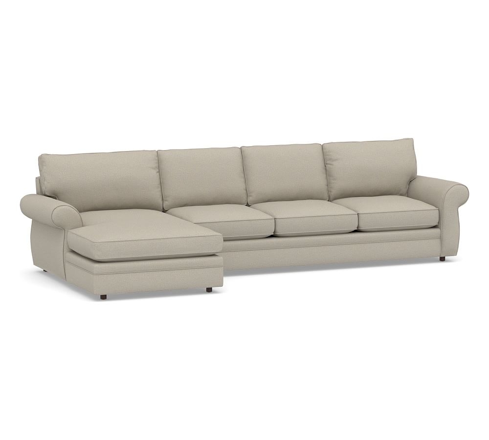 Pearce Roll Arm Upholstered Right Arm Sofa with Double Chaise Sectional, Down Blend Wrapped Cushions, Performance Boucle Fog - Image 0